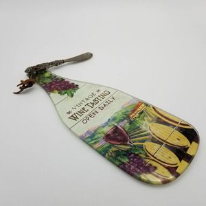 Glass Wine Bottle & Knife Serving Board Grapes Ornate Orchard Cheese Cutting